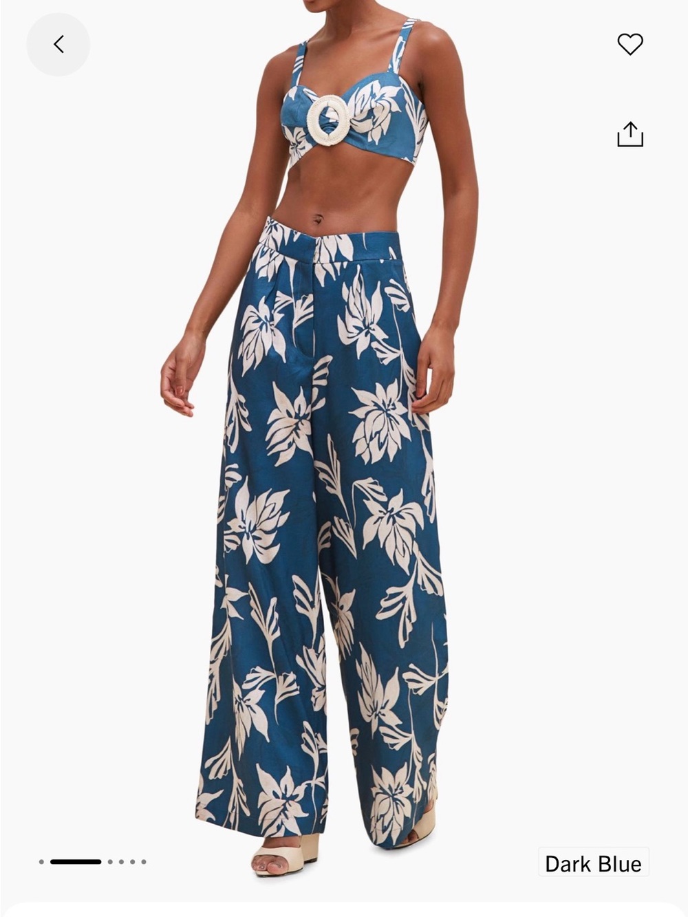 PatBO Dark Blue Wide-Leg Floral Pants with Cream Print and top! Full set